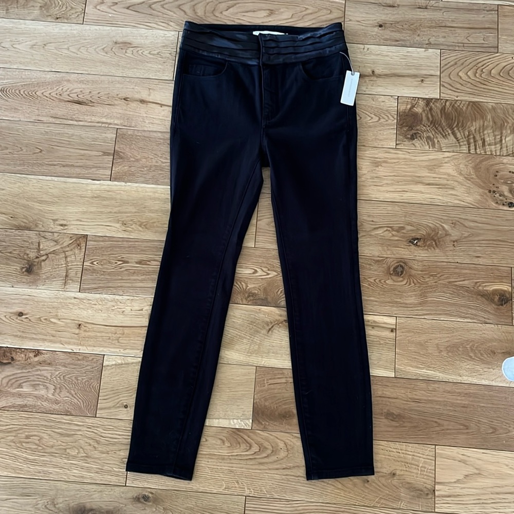 Pilgrim High-Rise Skinny Satin-Trimmed Slim Jeans in black size 28